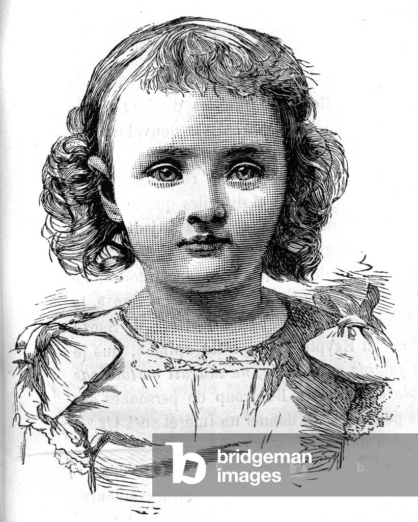 Portrait of Louise d'Orleans (1882-1958), “Fille de France” then princess of the Deux Sicilies (Deux-Sicilies). Engraving in “” Le Monde Illustré””, 26 June 1886.