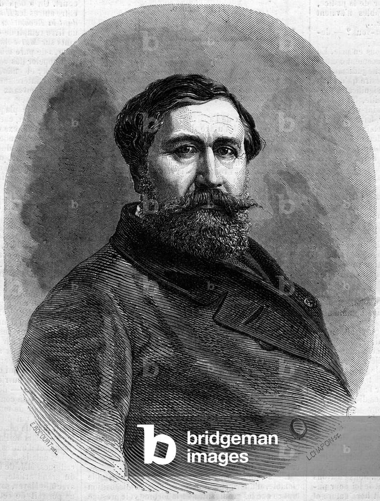 Portrait of Count Alfred Emilien de Nieuwerkerke (1811-1892), French sculptor and high official. Engraving in “” Le Monde Illustré”” n°212 of 4 May 1861.