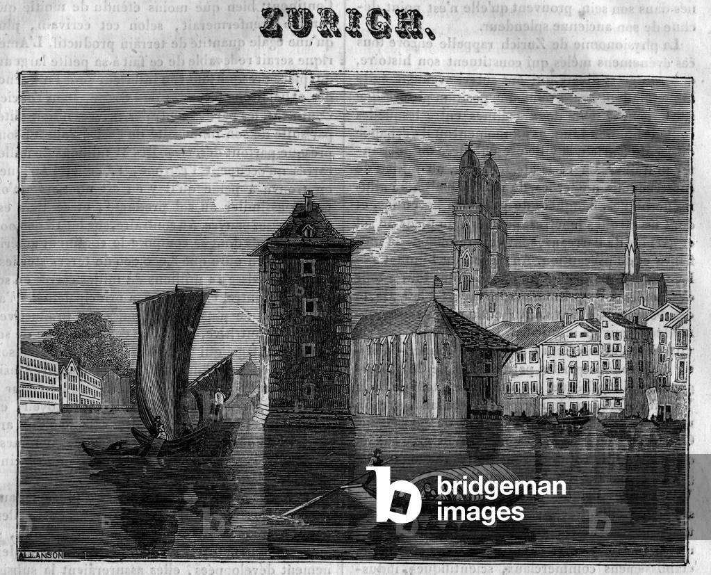 View of the City of Zurich (Zurigo) in Switzerland in the 19th century.