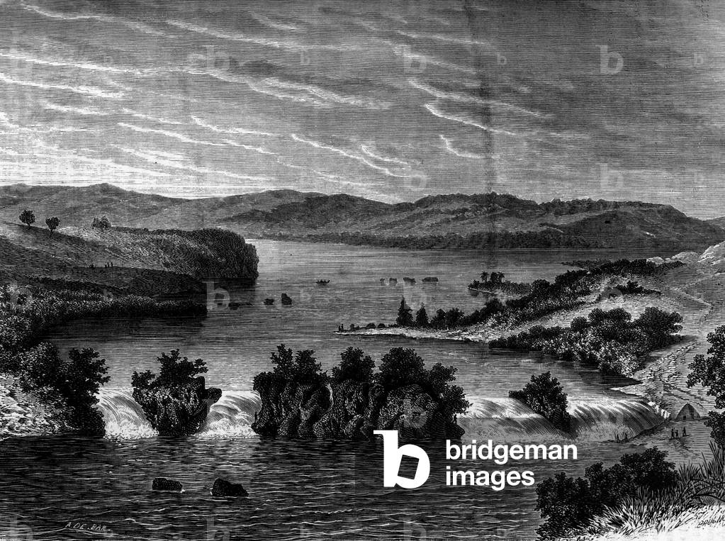 View of Lake Victoria, Africa. Engraving in “Le Journal de la jeunesse”, 1890.