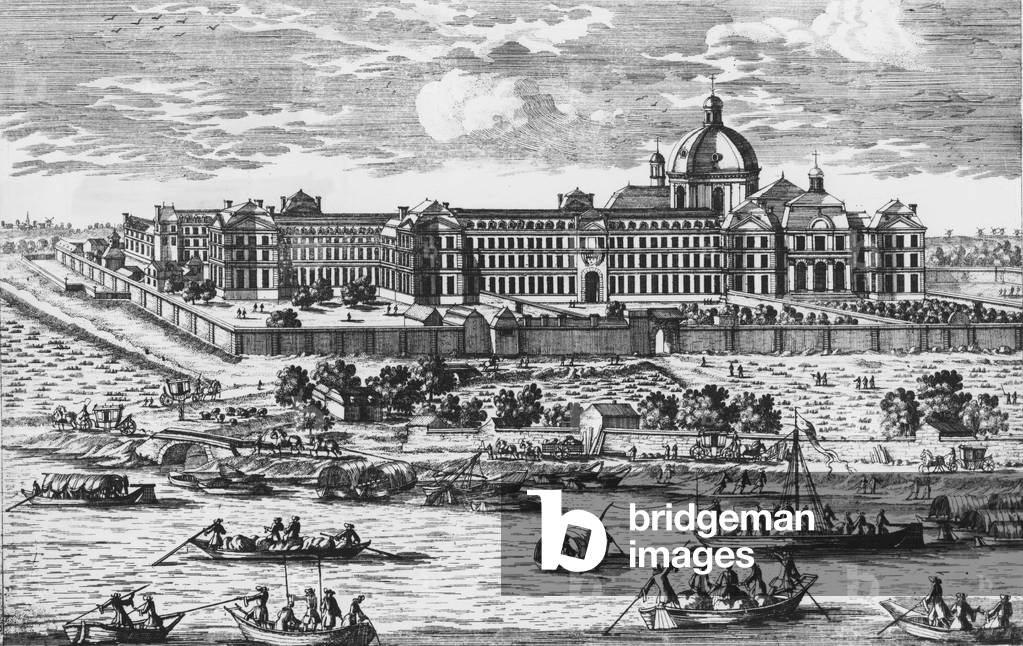 view of The Salpêtrier.Engraving of Aveline in the 17th century.