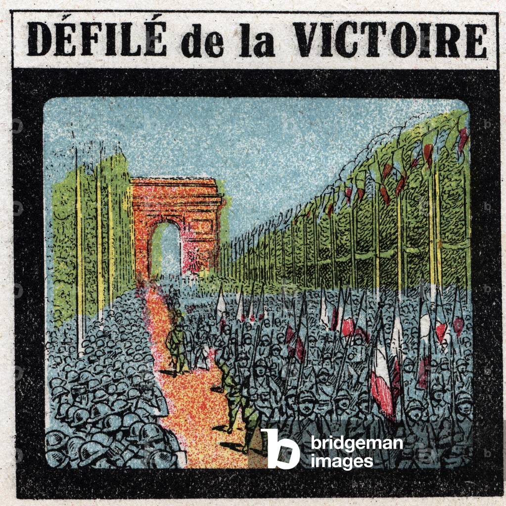 The cinematographer: defile from July 14, 1919 on the Champs Elysees in Paris, an event that was filmed and projected in colour. 1925 (print)