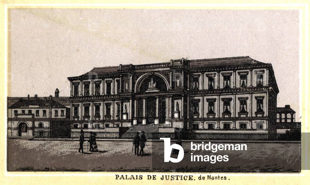 View of the Palais de Justice of Nantes (Loire-Atlantique, Pays de la Loire), France. Chromolithography of the late 19th century.