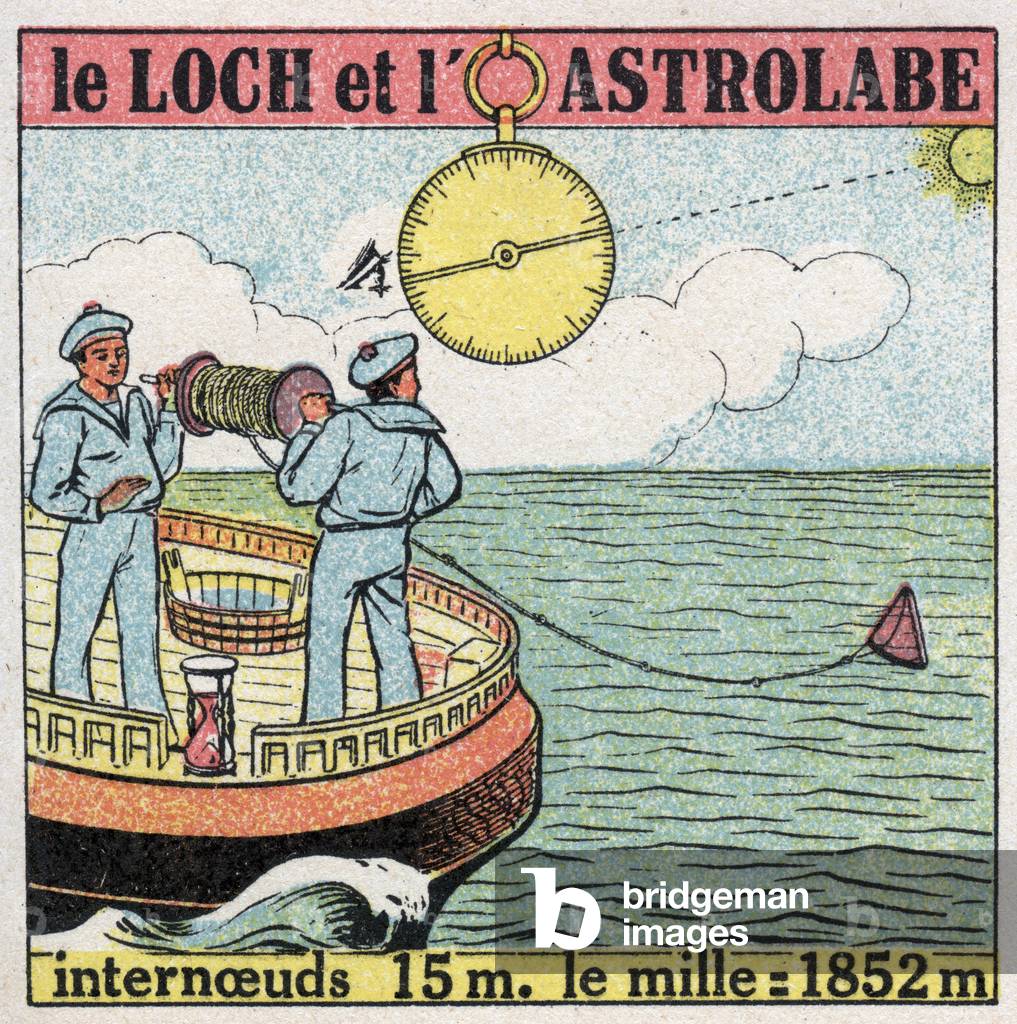 Ships and ships: the log and astrolabe, navigational instruments. 1925 (print)