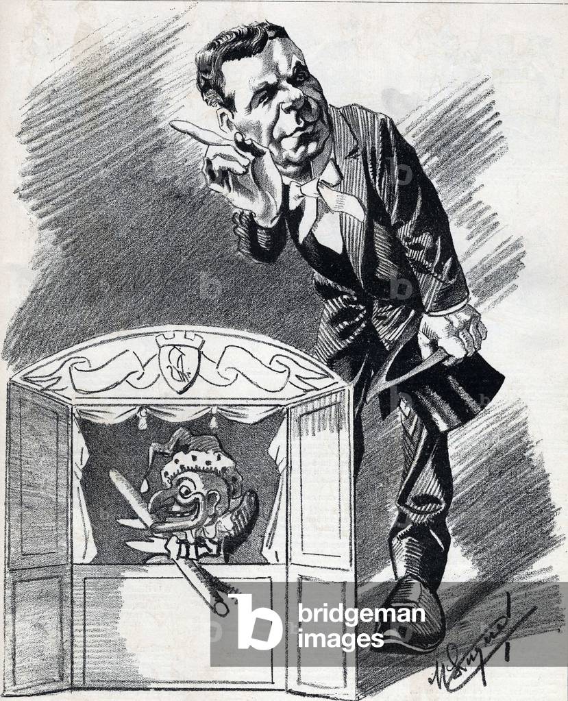 Cartoon depicting Constant Coquelin dit l'Ain, French actor (1841-1909) by cartoonist Manuel Luque. In “The Cartoon” of 1886.