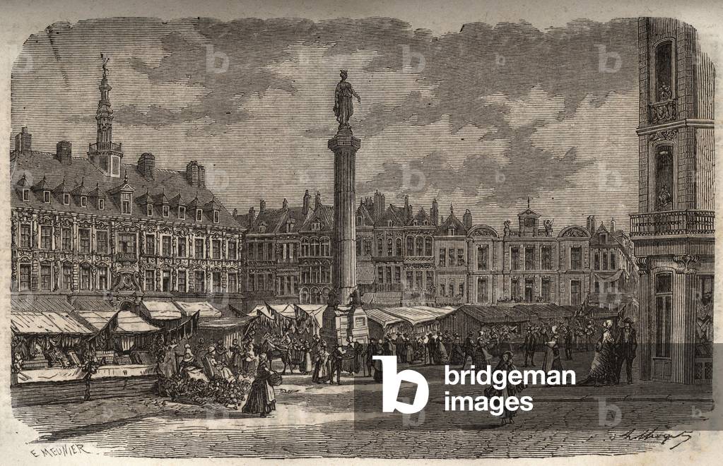 La grand Place a Lille - engraving in “Histoire de France” by Victor Duruy (1811-1894) - 1882
