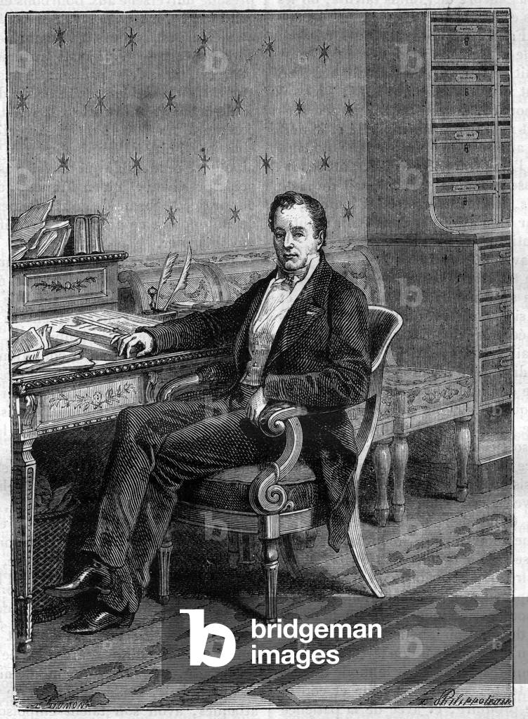 Portrait of Pierre Paul Royer-Collard (Royer Collard, 1763-1845), French statesman and philosopher - in “” Histoire de l'empire faisant suite à l'histoire du consulate”” by Adolphe Thiers -1879 - private collection