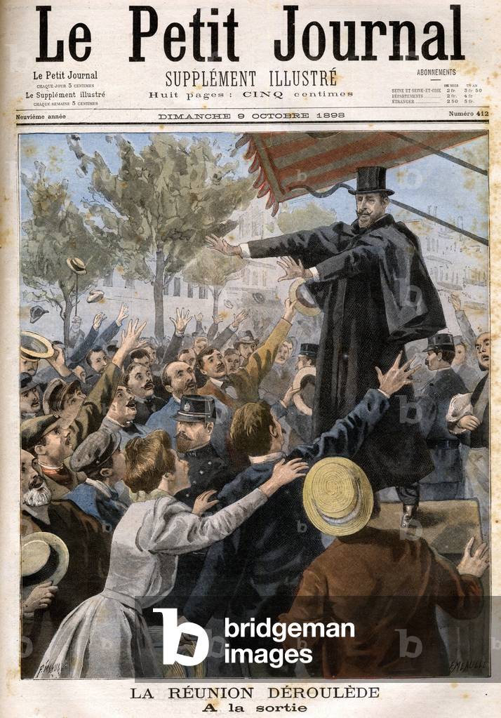 The meeting of Paul Deroulede at the exit of the manege on the avenue de la Grande Armee in Paris, 1898 (engraving)