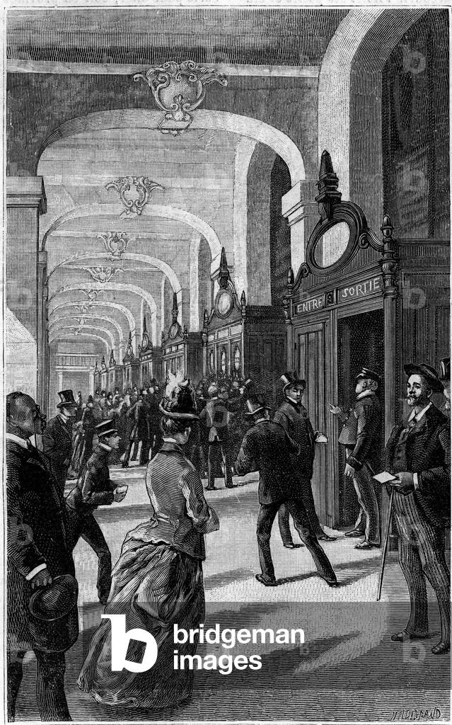 The letter box gallery of the Hotel des Postes de la rue du Louvre in Paris. Engraving in the journal “” La jeunesse””, 1886.