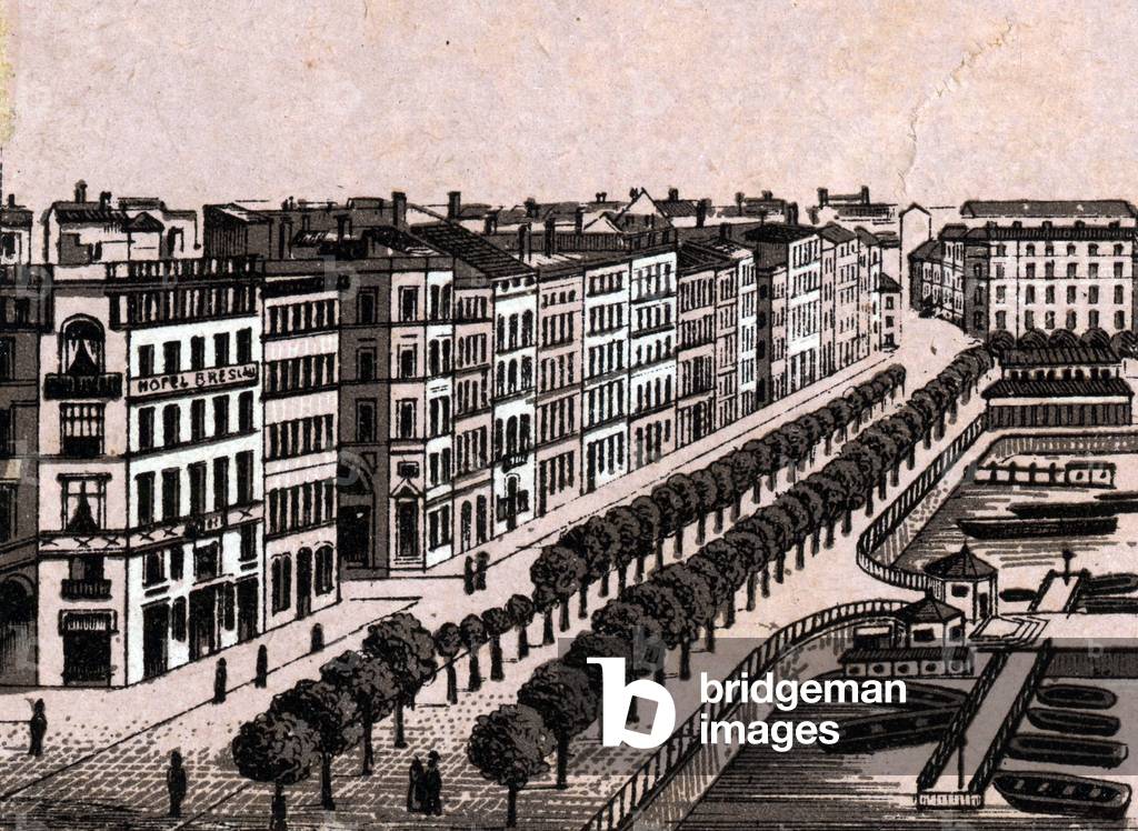 Hamburg, Germany: view of the old Jungfernstieg (old Jungfernstieg in Hamburg). in “” The world illustrates 168 views”” Undated (late 19th century)