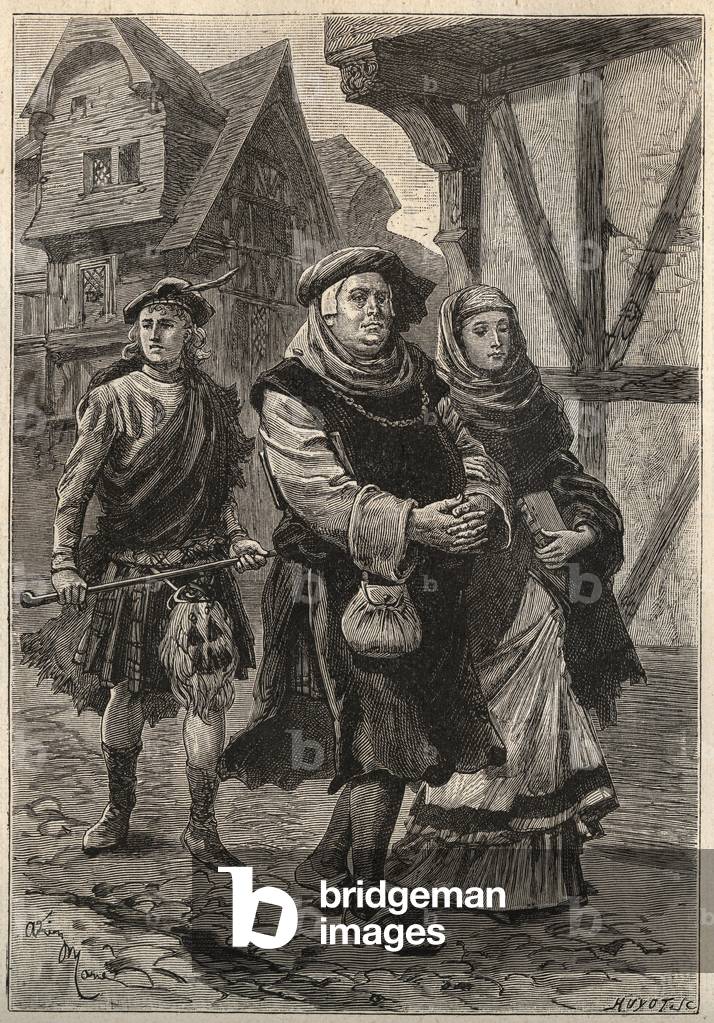 The Gartier (The Glover) accompanying his daughter to the church - 19th century illustration for the historica