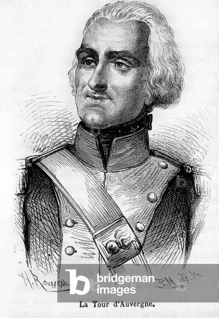 Portrait of Theophile Malo Corret de La Tour d'Auvergne (1743 - 1800): named first grenadier of the Republic by Bonaparte - in “” L'Histoire de France”” by Henri Martin, 19th century.