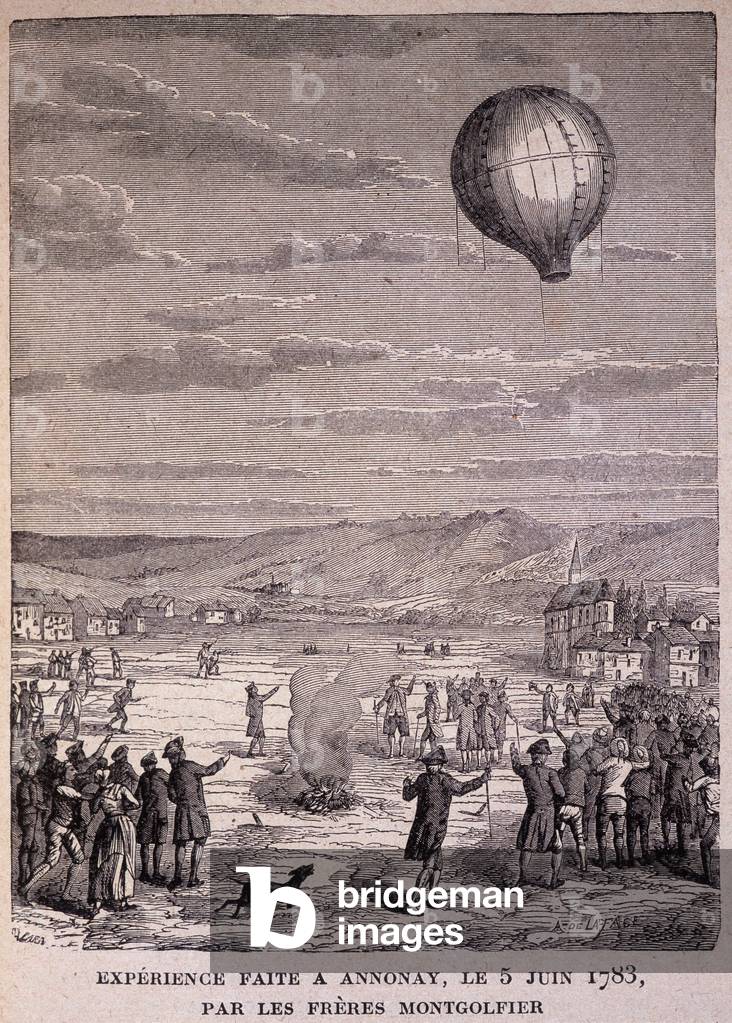Experiment made at Annonay on 5 June 1783 by the Montgolfier Brothers - in “” Les Contemporains”, n.d. late 19th century.