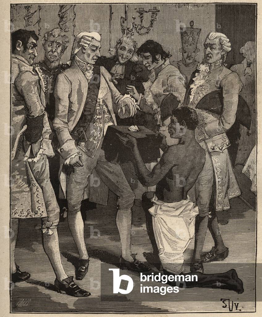 Famous diamonds: the “Wonders of Wonders” presented to the Emperor of Brazil, Joao VI of Portugal (John VI known as the Clement) (1767-1826), in 1809. Engraving from 1885 in “” Les arts et metiers illustres”” by Adolphe BITARD.