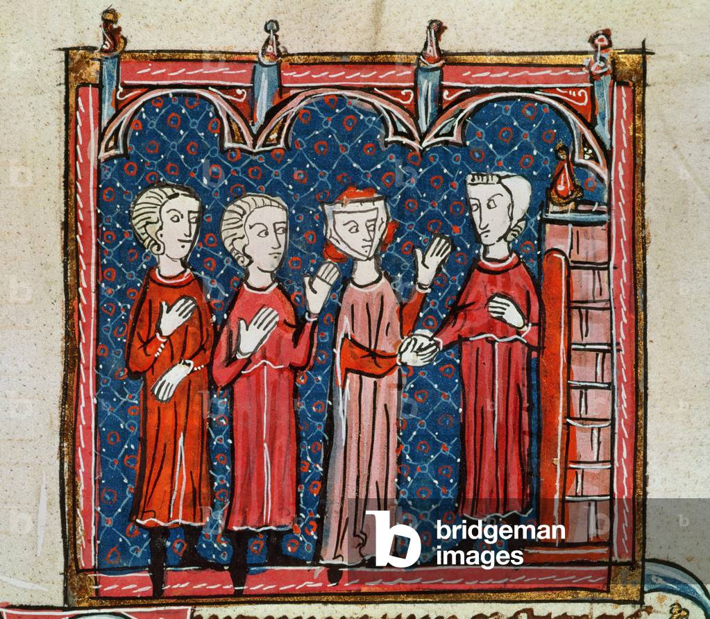 Frau 372 fol.6v Unzucht und Verbrechen, die von einem Priester begangen wurden, aus „Decrets de Gratien“ (vell