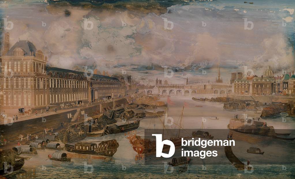 View of the Seine, the Grande Galerie of the Louvre and the College des Quatre Nations, c.1680 (oil on canvas)