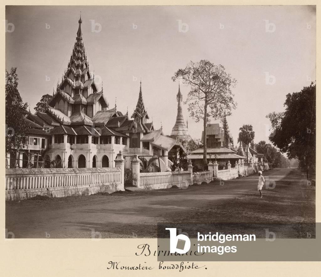 Wayzayanda monastery and pagodas at Moulmein, Burma, c.1890 (albumen print) (b/w photo)