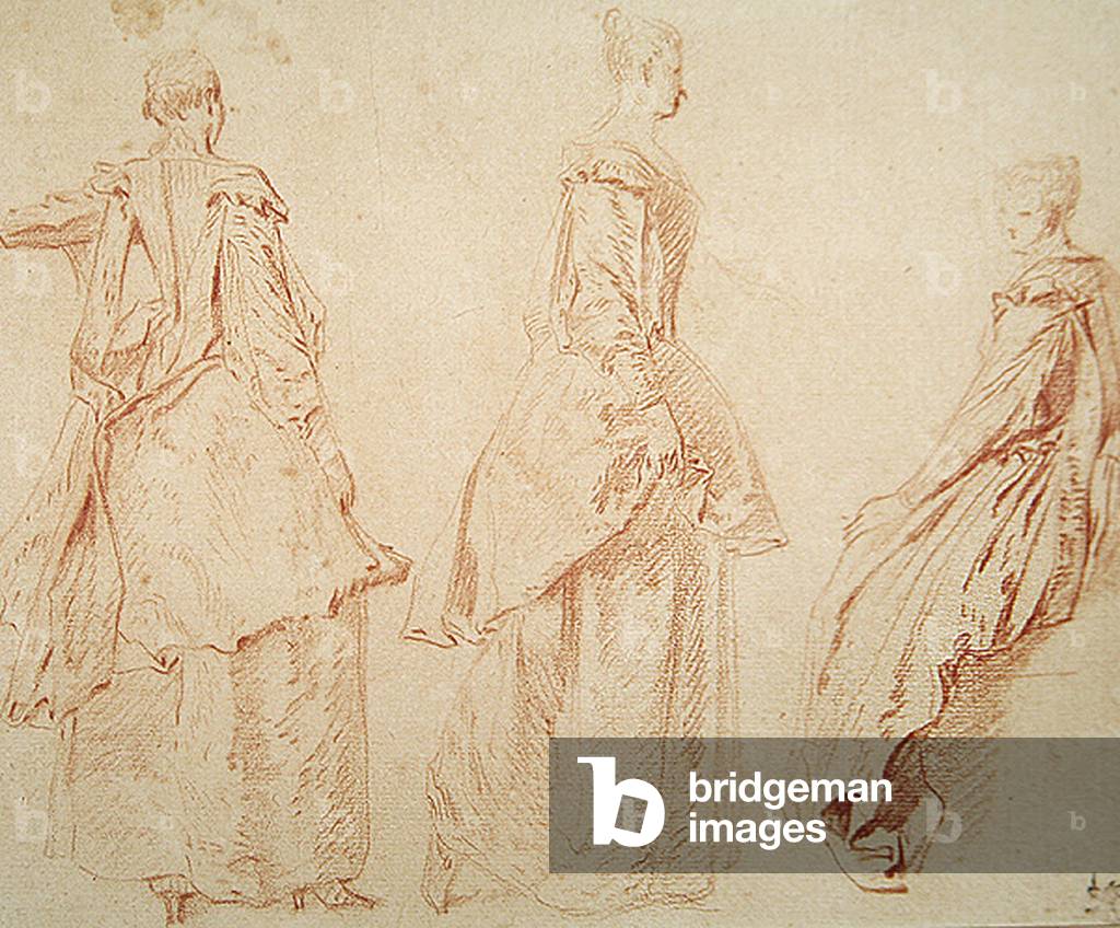 drei Frauen, ein sitzend auf der rechten (rote Kreide auf Papier)