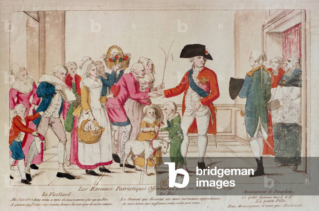 Patriotic New Year Gifts offered to the King in 1790 (coloured engraving)