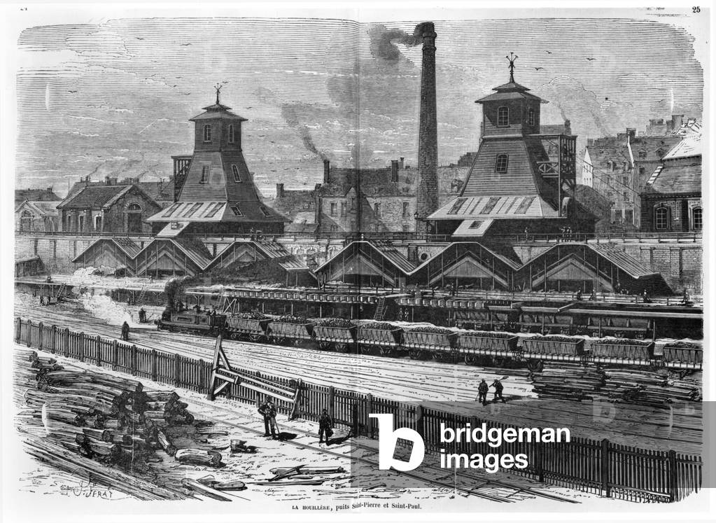 The Pits of St. Pierre & St. Paul at Le Creusot, from 'Les Grandes Usines' by Turgan, c. 1880 (engraving) (b/w photo)