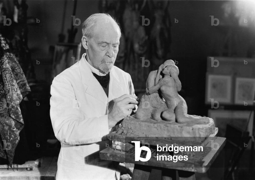 Paul Maximilien Landowski (1875-1961) in his studio, 2nd half 20th century (b/w photo)