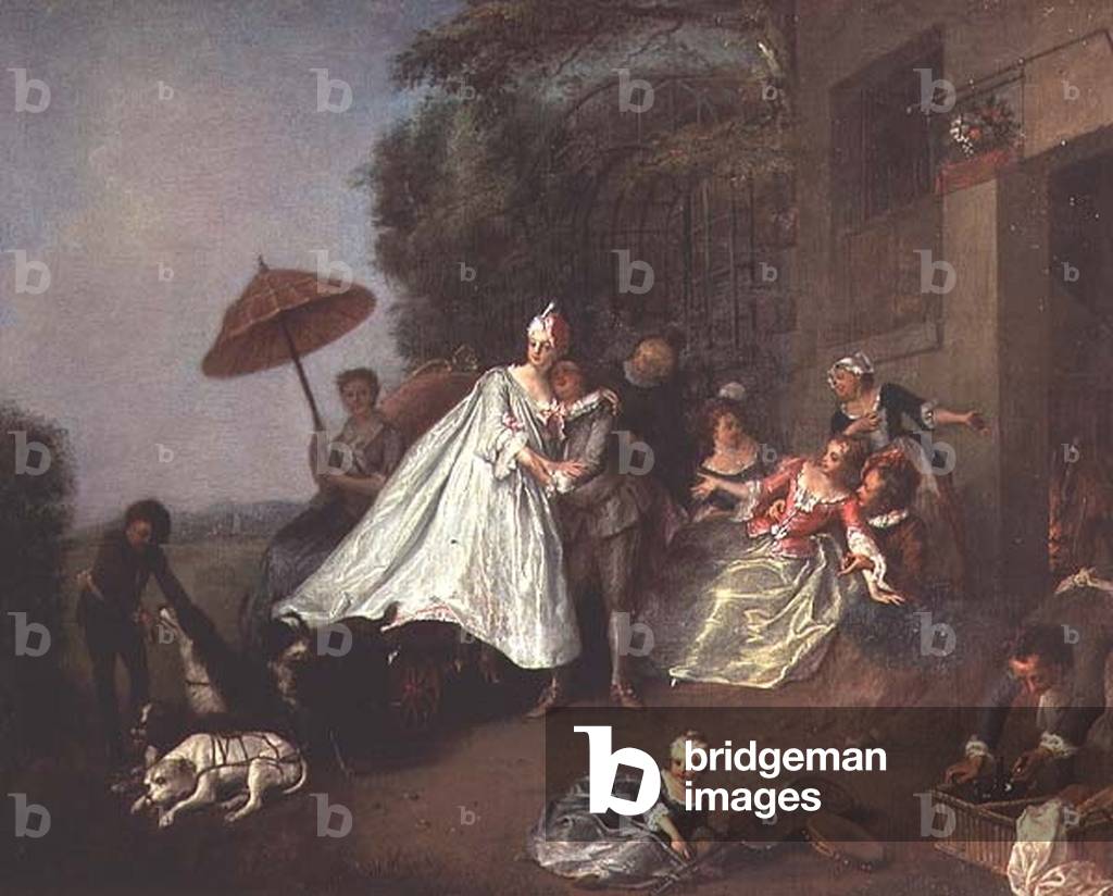 Arrival of a Woman in a Carriage pulled by Dogs (oil on canvas)