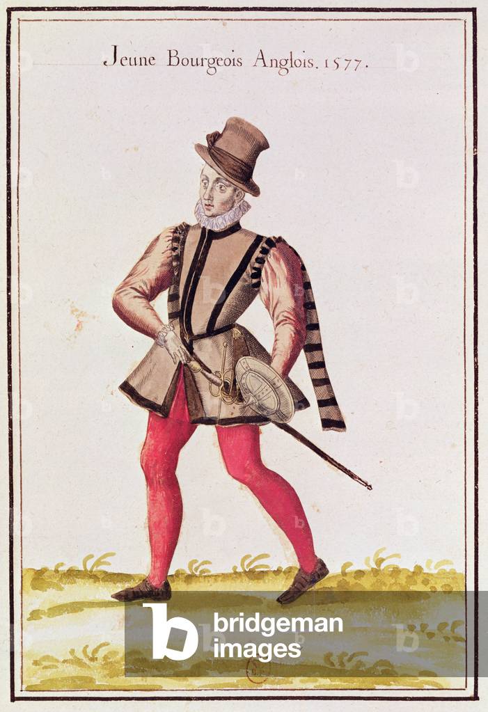 Costumes of the countries of the north - a young English citizen, 1577 (engraving)
