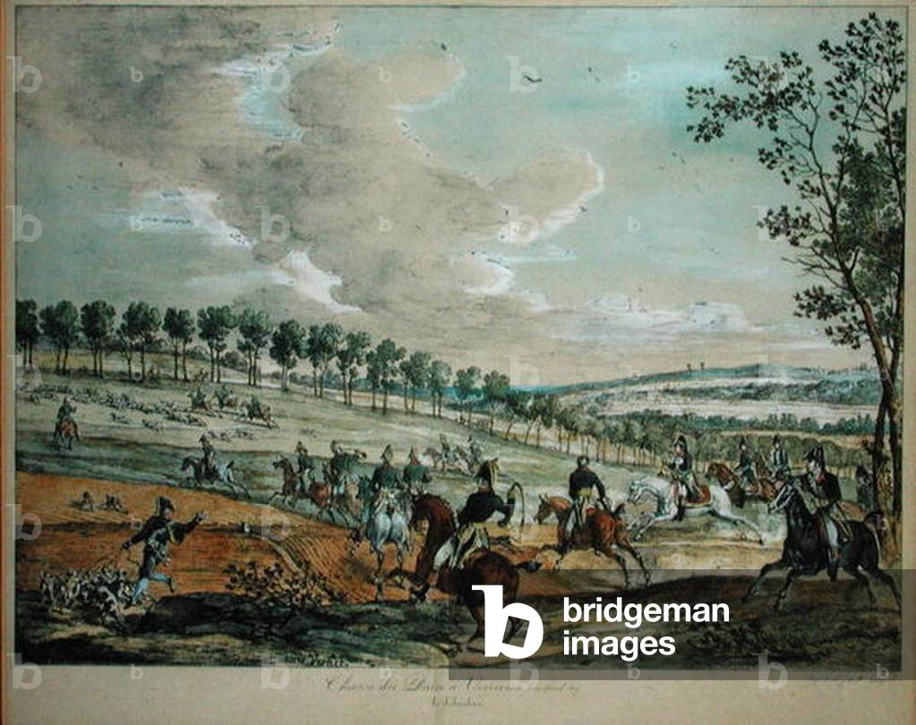 Hunting Deer at Verrieres, 29th April 1819 (lithograph)