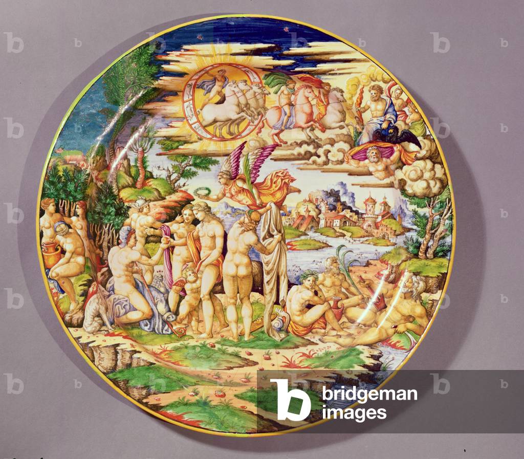 Large platter depicting the Judgement of Paris, made at the Atelier de Faenza (ceramic)