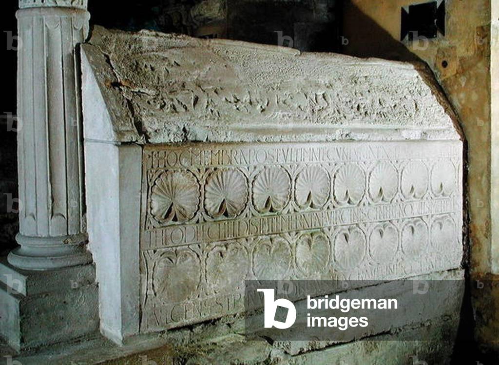 The cenotaph of Abbess Theodechilde in the funerary crypt (stone)