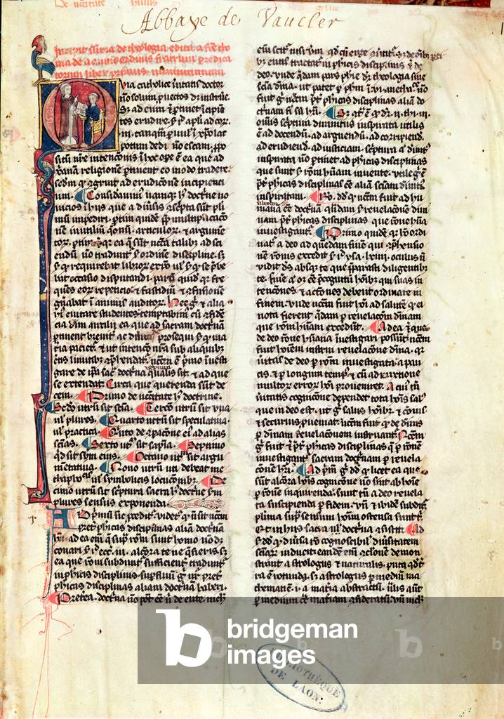 Ms de Vauclair 160 Fol.1 Page from the 'Somme de Theologie' by St. Thomas Aquinas (1225-74) (vellum)