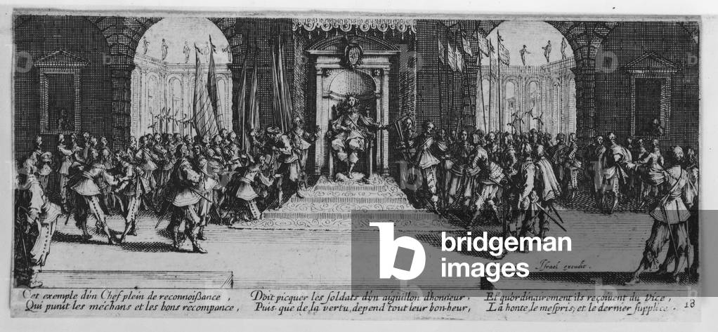 The Awarding of Honours, plate 18 from 'The Miseries and Misfortunes of War', engraved by Israel Henriet (c.1590-1661) 1633 (engraving) (b/w photo)