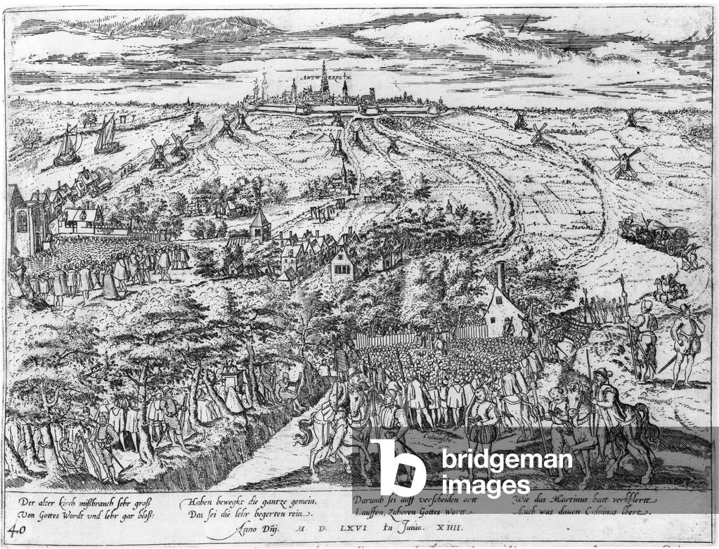 Protestants meeting in the open around Antwerp, 1576 (engraving)