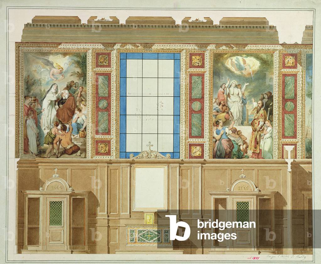 Detail of one of the chapels below the side aisles, from the project to decorate the church of Notre Dame de Lorette, 1855 (lithograph)