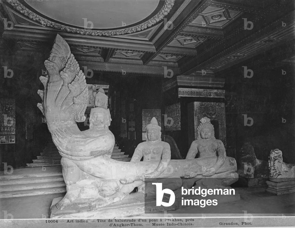 Head of a balustrade, originally from a bridge at Prakhan, Angkor-Thom (b/w photo)