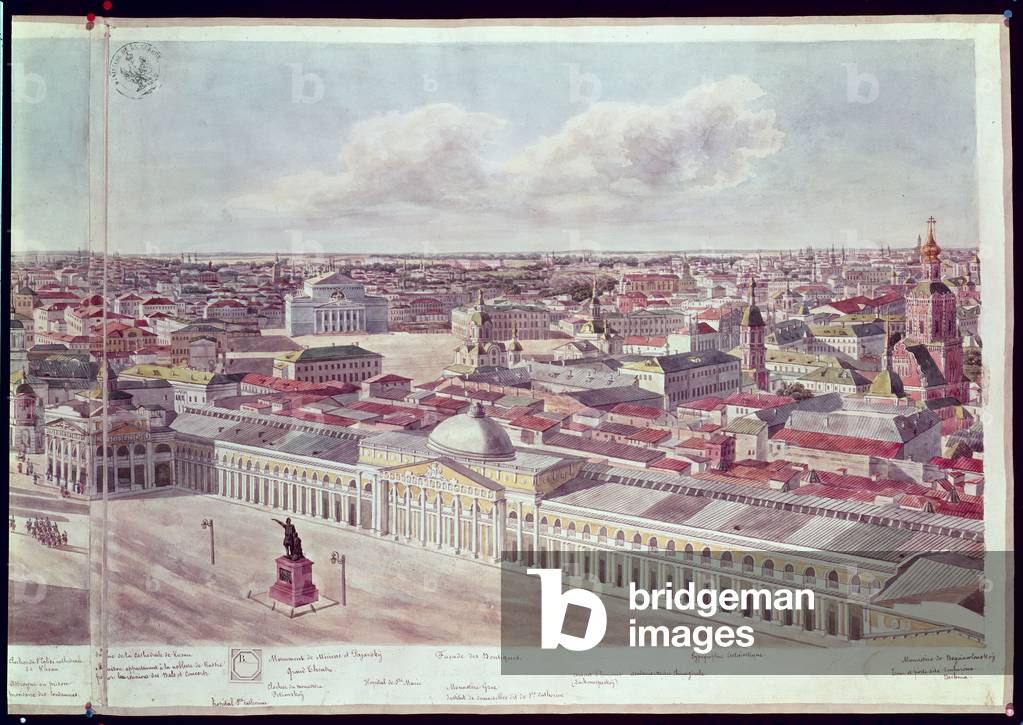 Panorama of Moscow, depicting the department store 'Gum' and the Bolshoi Theatre in Red Square, 1819 (w/c on paper) (see 170139-170146)