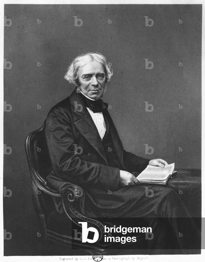 Portrait of Michael Faraday (1791-1867) engraved by D.J. Pound from a photograph (engraving) (b/w photo)