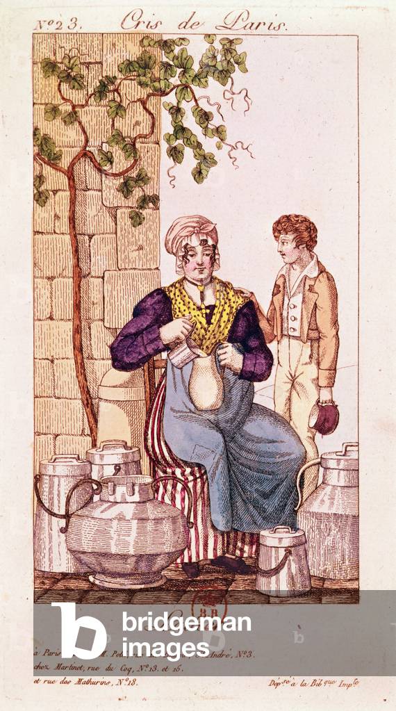 Milkmaid (colour engraving)