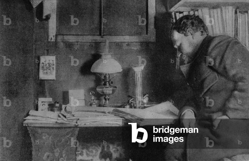 Otto Nordenskjöld at his desk, Snow Hill, Antarctica, 1901-03 (b/w photo)