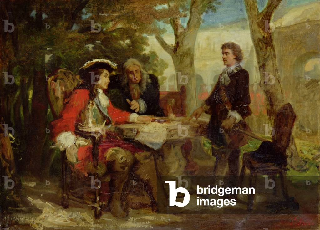 Meeting between Jean Cavalier (1681-1740) and Claude Louis Hector (1653-1734) Duke of Villars (oil on canvas)