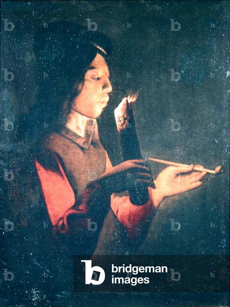 Young Man Lighting his Pipe (oil on canvas)