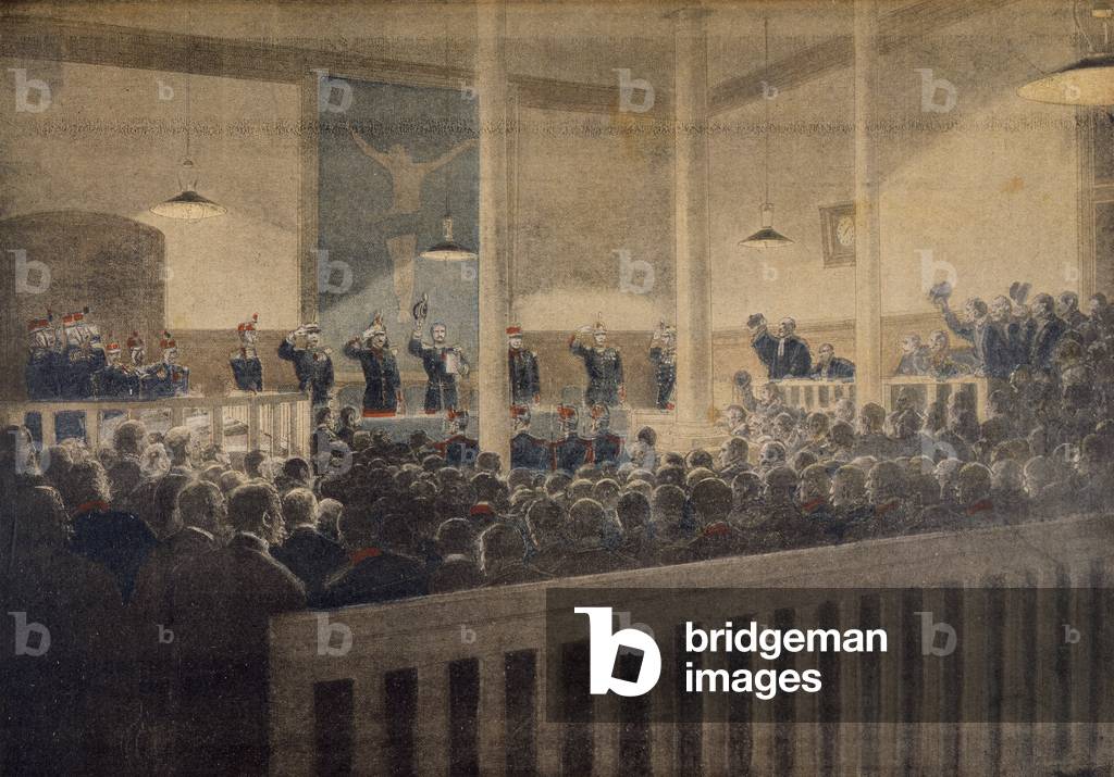 Major Esterhazy court-martialled, reading the decision, illustration from the illustrated supplement of Le Petit Journal, 23rd January, 1898 (colour litho)