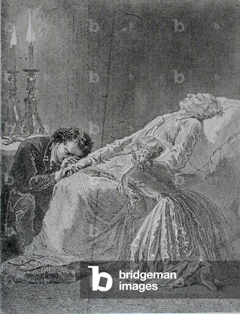Image of The Death of Jean Valjean, illustration from 'Les Miserables' by by Neuville, Alphonse