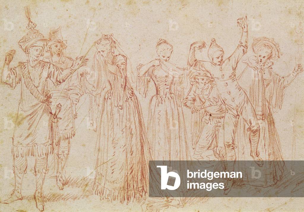 Image of Drawing depicting Group of Comic and Tragic Actors (pen & ink on paper), 18th century by Jean Antoine