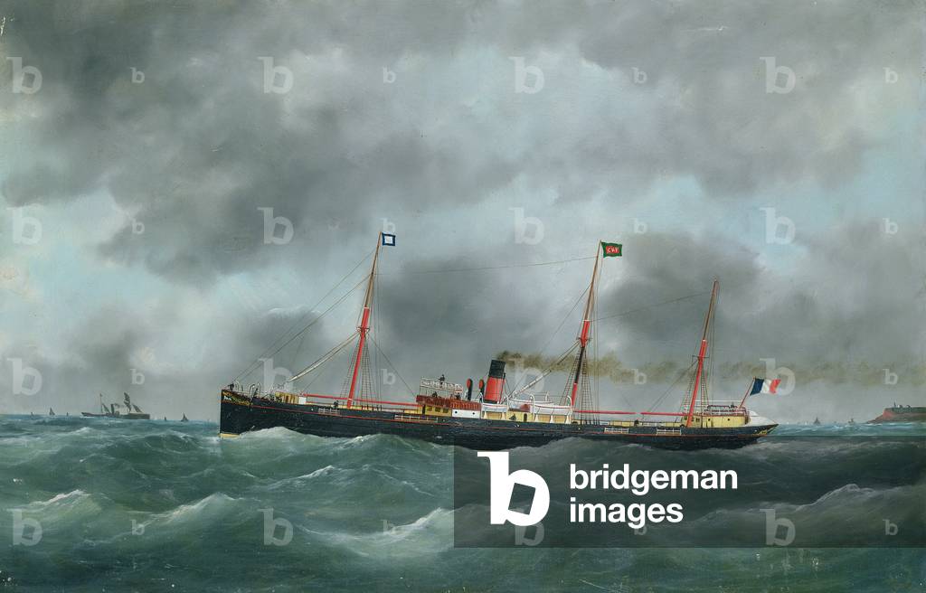 Cargo Steamship Flying the Flag of the Le Havre Peninsular Company (oil on canvas)
