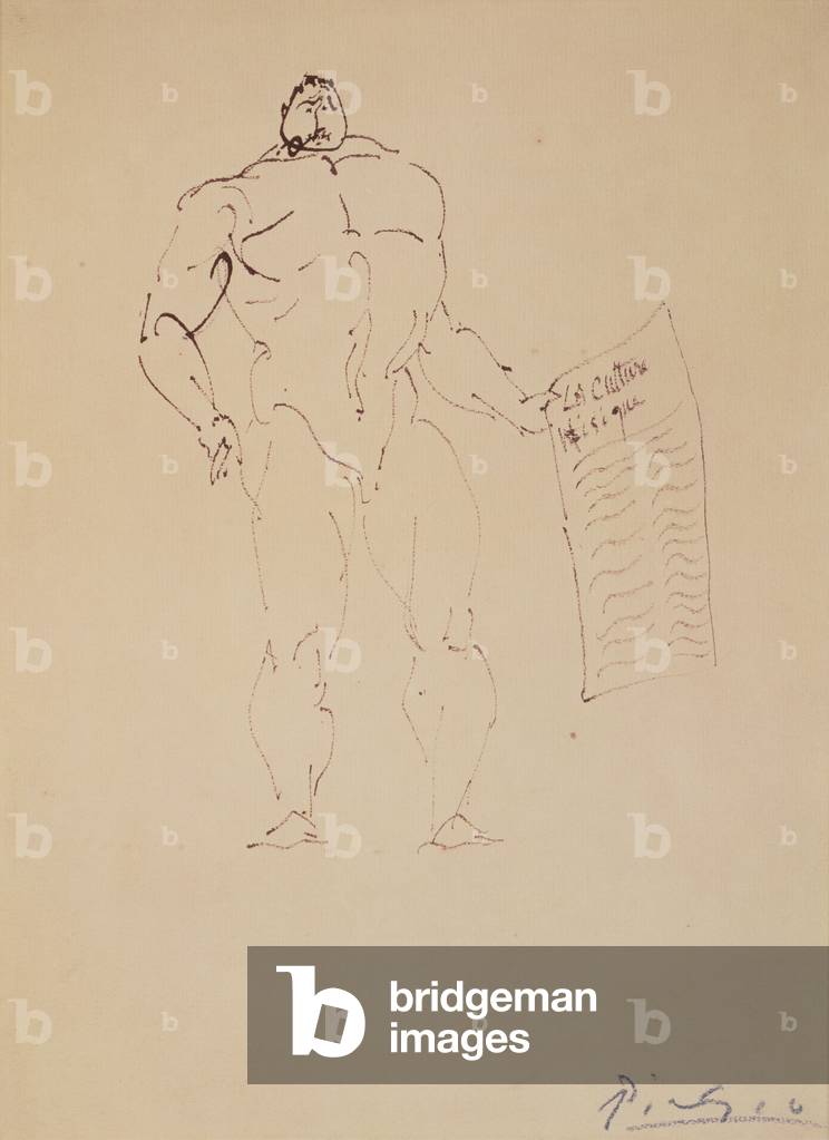 Immagine di Disegno "Apollinaire come atleta (penna e inchiostro su carta)", 1915 di Pablo Picasso, b/w