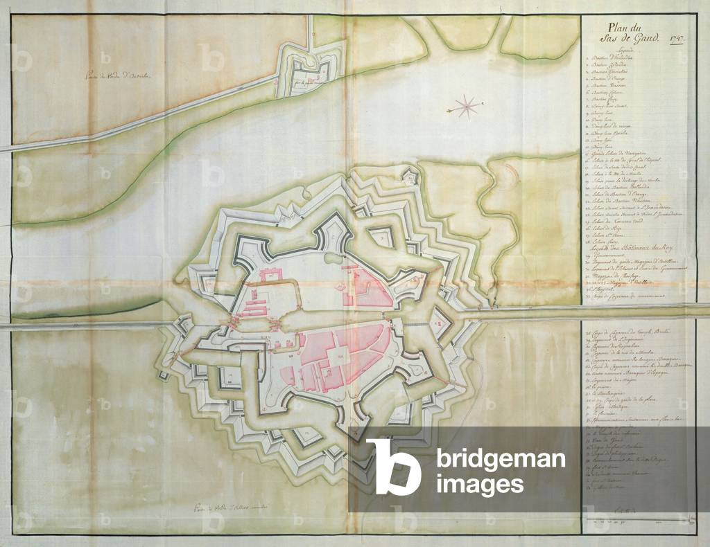 Map of Sas van Gent, Netherlands, 1747 (pen, ink & watercolour on paper)