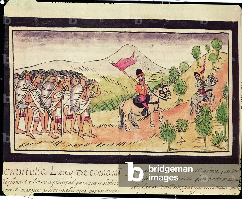 Fol.204v The Totonac Indians Helping the Conquistadors to Transport Materials, 1579 (vellum)
