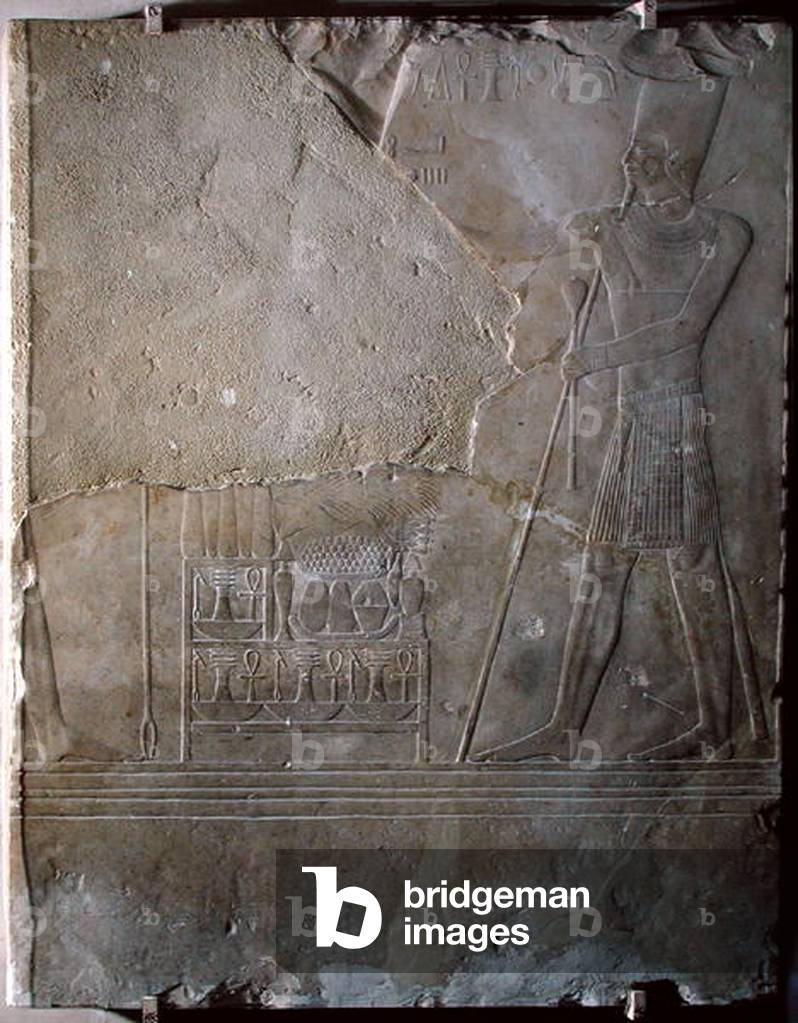 Relief depicting Mentuhotep III (c.2004-c.1992 BC) dedicating offerings, Middle Kingdom, c.1982-1970 BC (limestone)