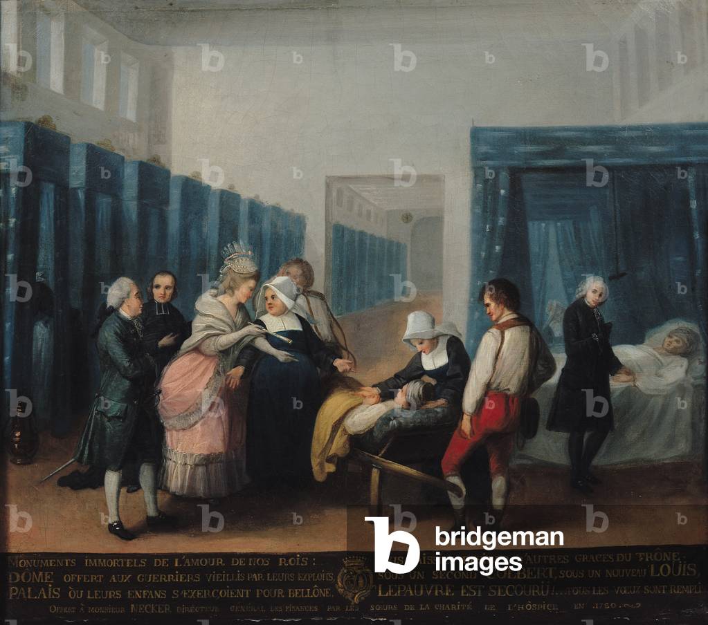 The Visit of Monsieur and Madame Necker to the Hopital de la Charite, 1780 (oil on canvas)
